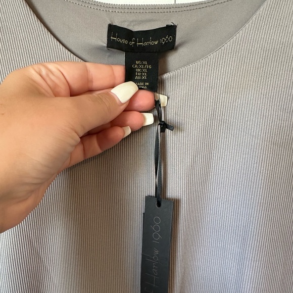 House of Harlow 1960 High-neck Grey Ribbed Bodysuit Enhancing Essentials - Picture 3 of 4